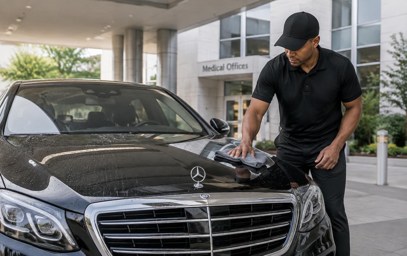 A ProTex detailer hand-polishing a luxury vehicle